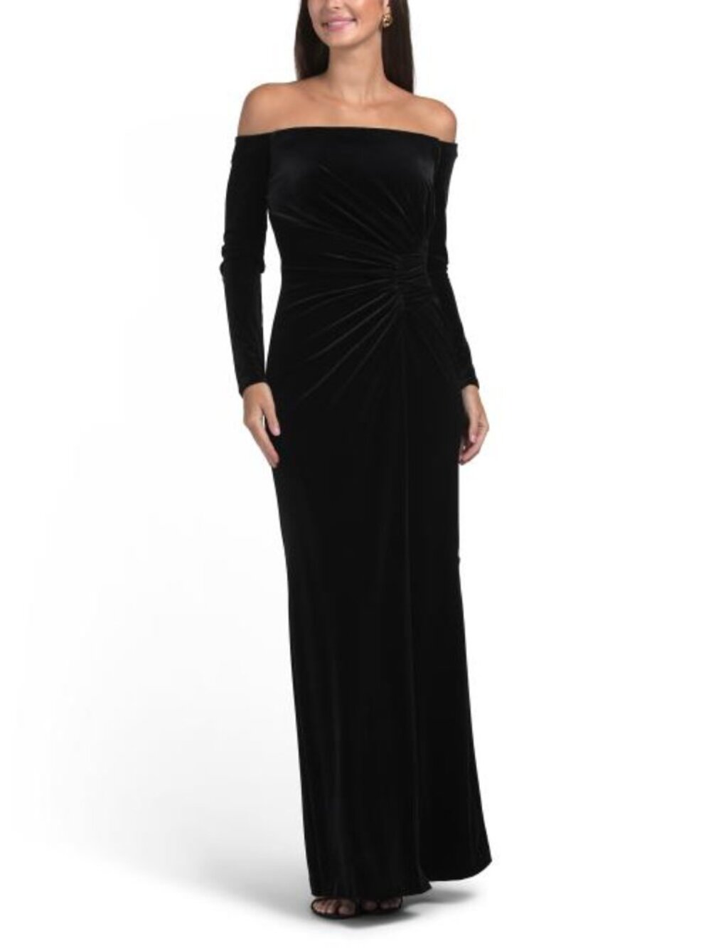 XSCAPE Side Ruffle Velvet Gown - Picture 1 of 4